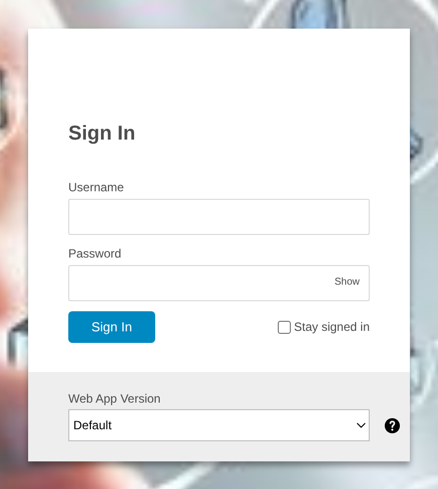 Anmeldeseite des Webmails mit den Feldern Username und Password sowie der Auswahl der Web App Version